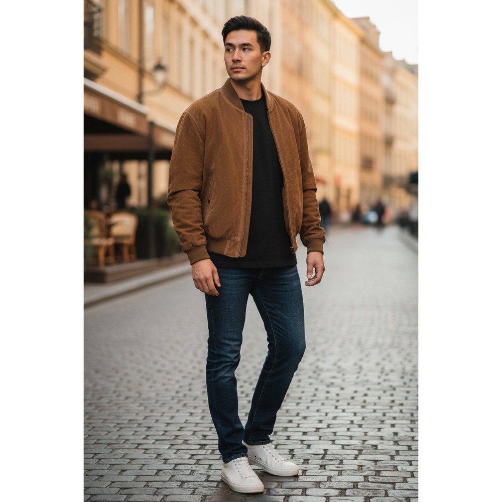 OUTDOOR EXCHANGE BROWN SUEDE LEATHER JACKET SIZE LARGE KNIT COLLAR WRIST & WAIST
